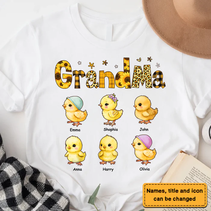 Personalized Chickabiddy Sunflower Grandma Kids T-Shirt - Image 4