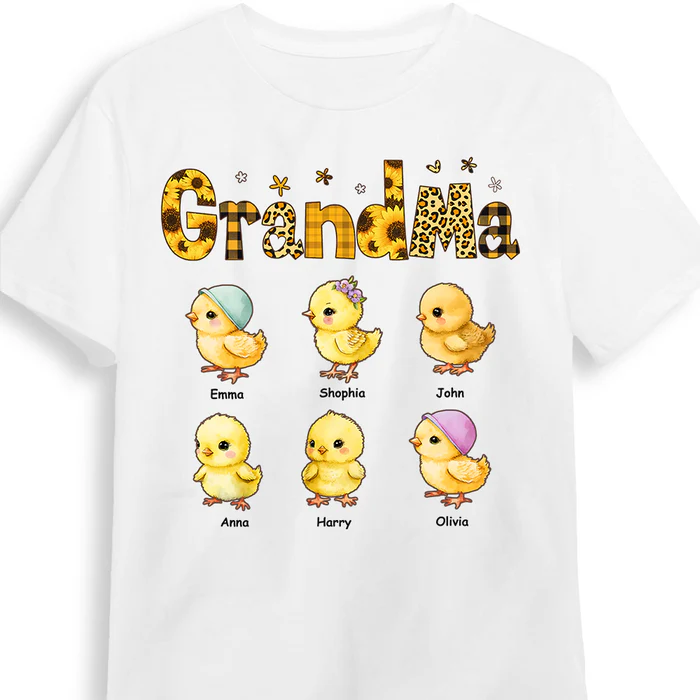 Personalized Chickabiddy Sunflower Grandma Kids T-Shirt - Image 5