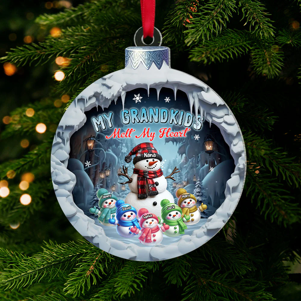 Personalized Christmas Acrylic Ornament Cute Snowmies My Grandkids Melt My Heart Grandma - Image 2