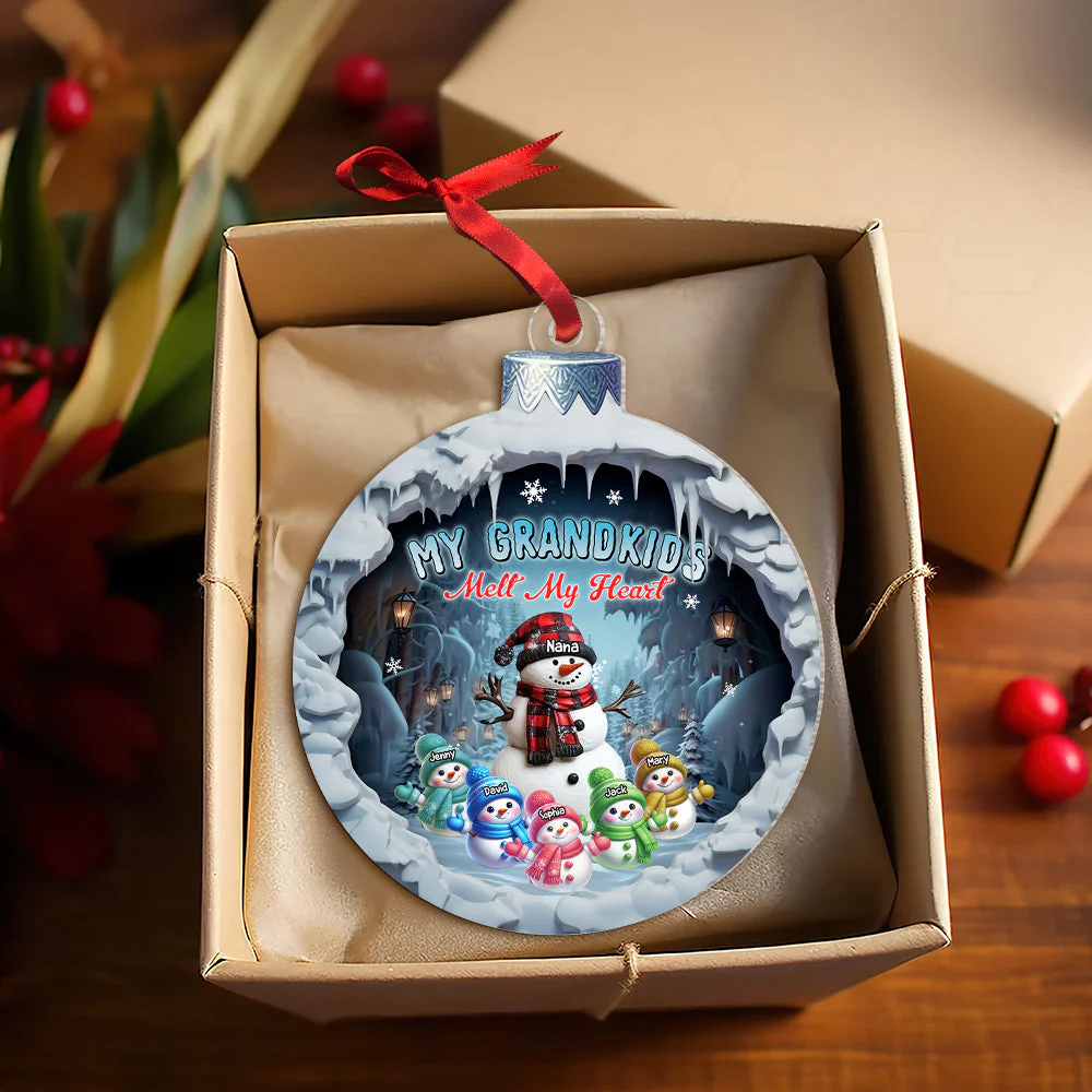 Personalized Christmas Acrylic Ornament Cute Snowmies My Grandkids Melt My Heart Grandma - Image 3
