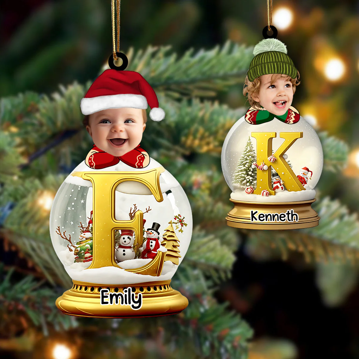 Personalized Christmas Alphabet Letters Snow Globe Kid Acrylic Ornament - Image 2