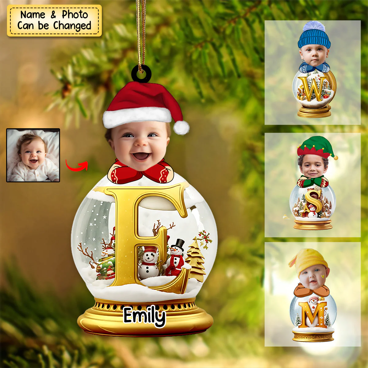 Personalized Christmas Alphabet Letters Snow Globe Kid Acrylic Ornament - Image 3