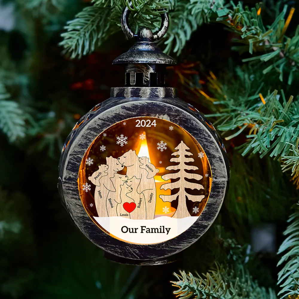 Personalized Christmas Candlelight LED Lantern Family Bear Lamp - Image 3