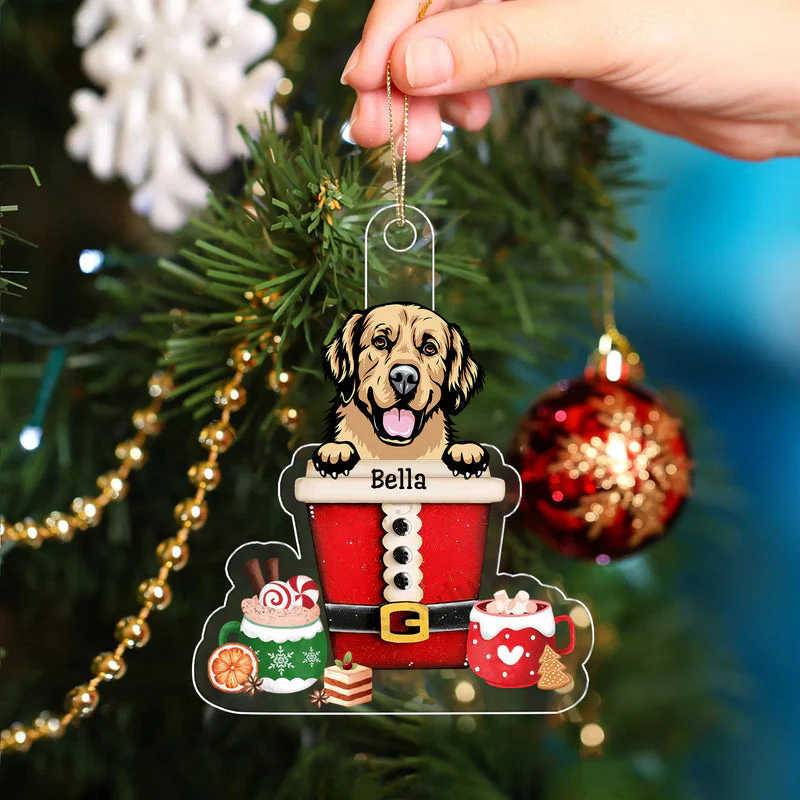 Personalized Christmas Dog Puppy Pet In Cup Acrylic Ornament - Image 2