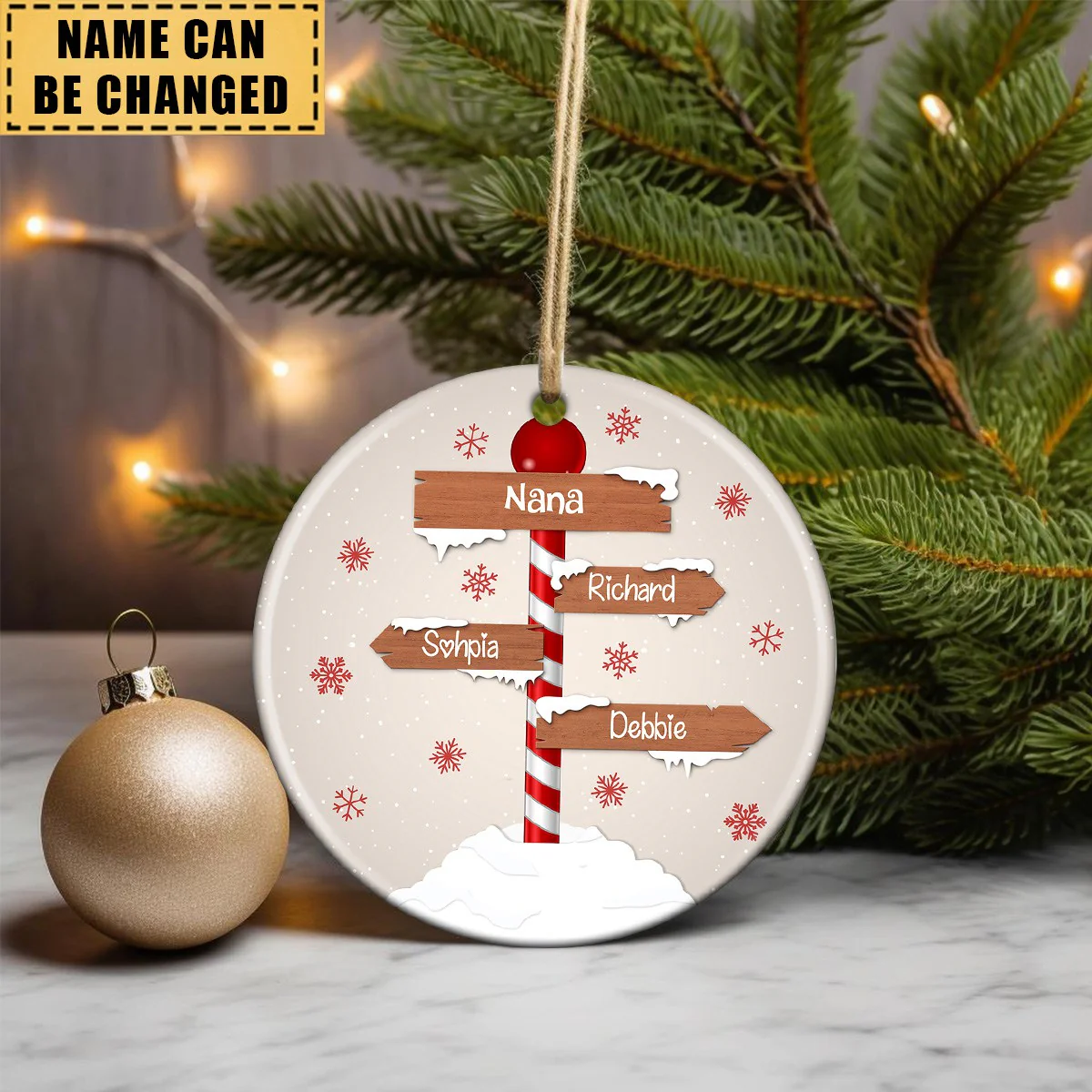 Personalized Christmas Family Sign Ceramic Ornament - Image 6