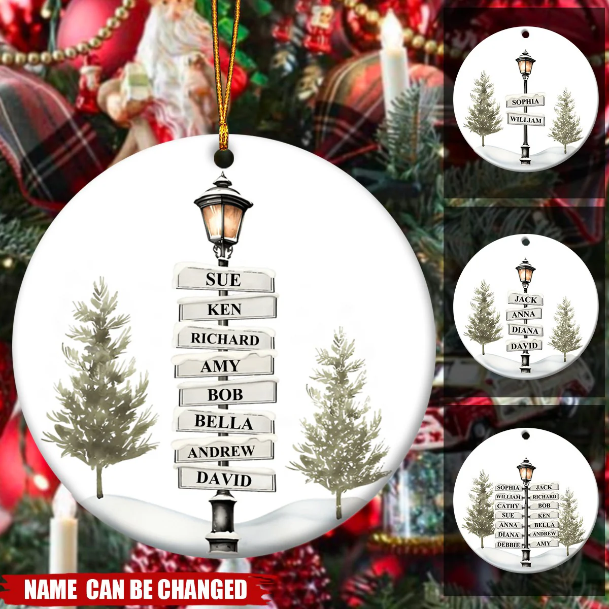 Personalized Christmas Family Tree Sign Ceramic Ornament - Image 2