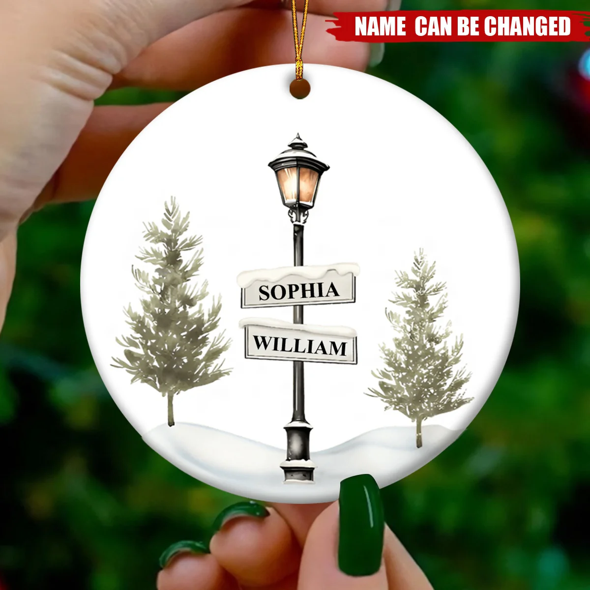 Personalized Christmas Family Tree Sign Ceramic Ornament - Image 3