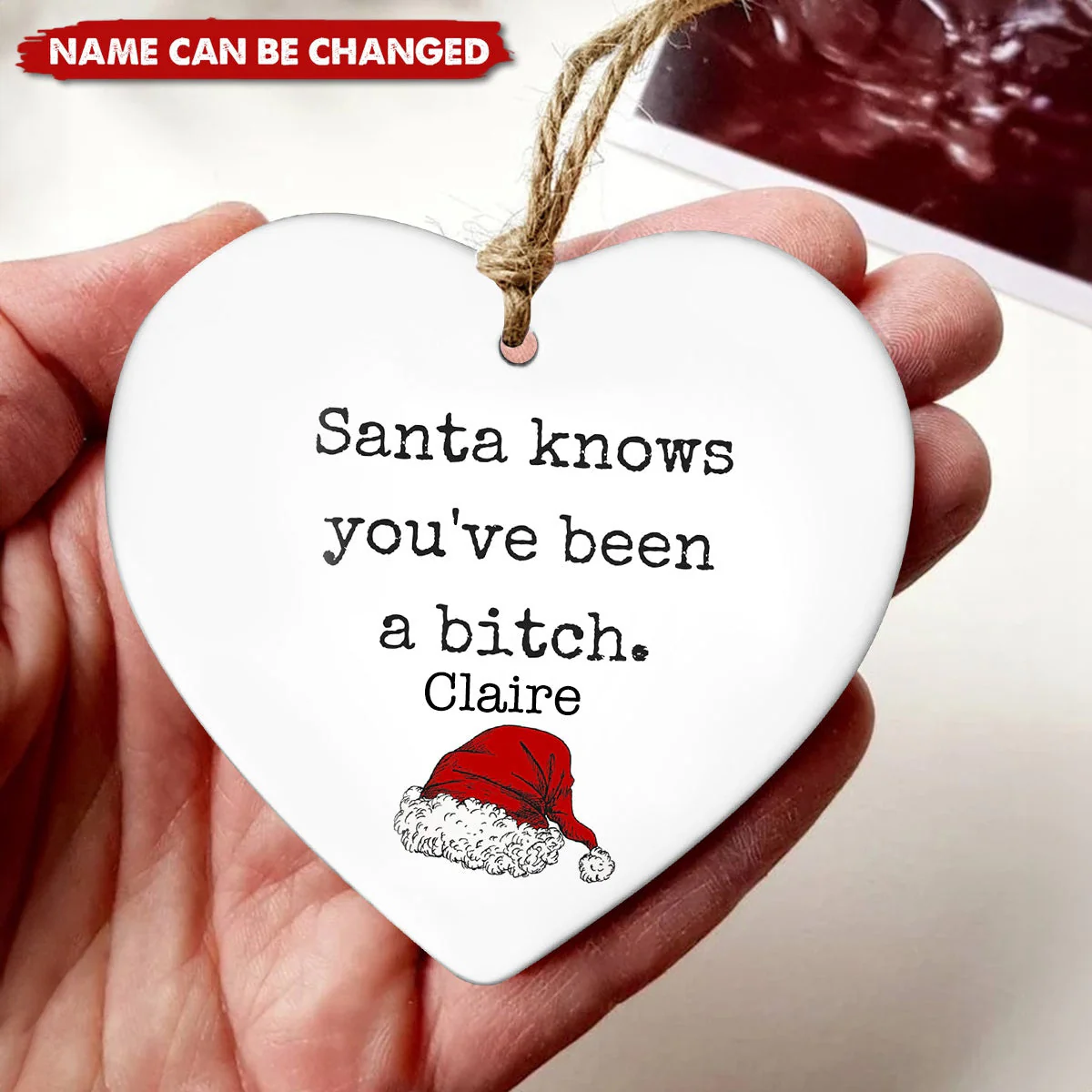 Personalized Christmas Funny Heart Shaped Ornament - Image 2