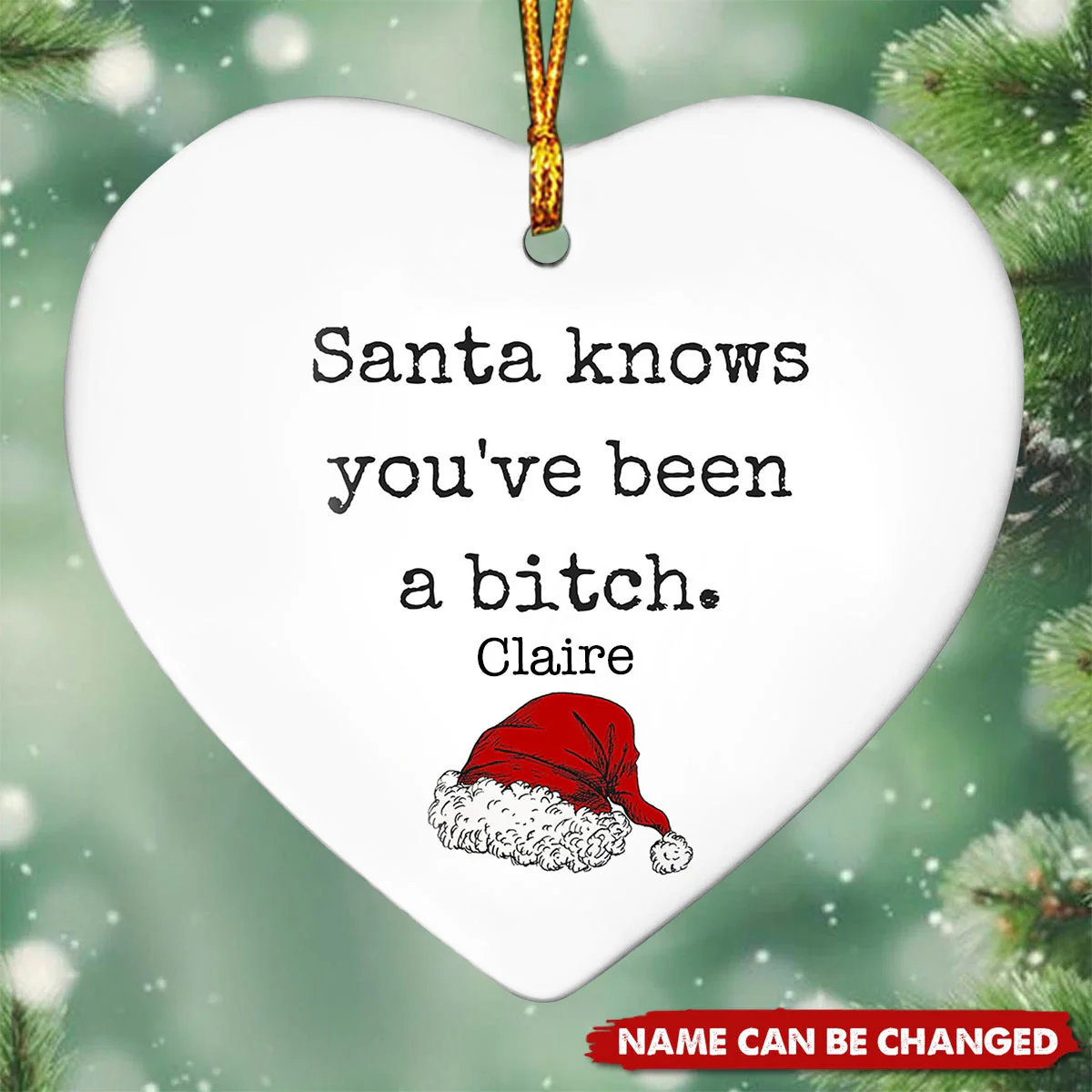 Personalized Christmas Funny Heart Shaped Ornament - Image 3