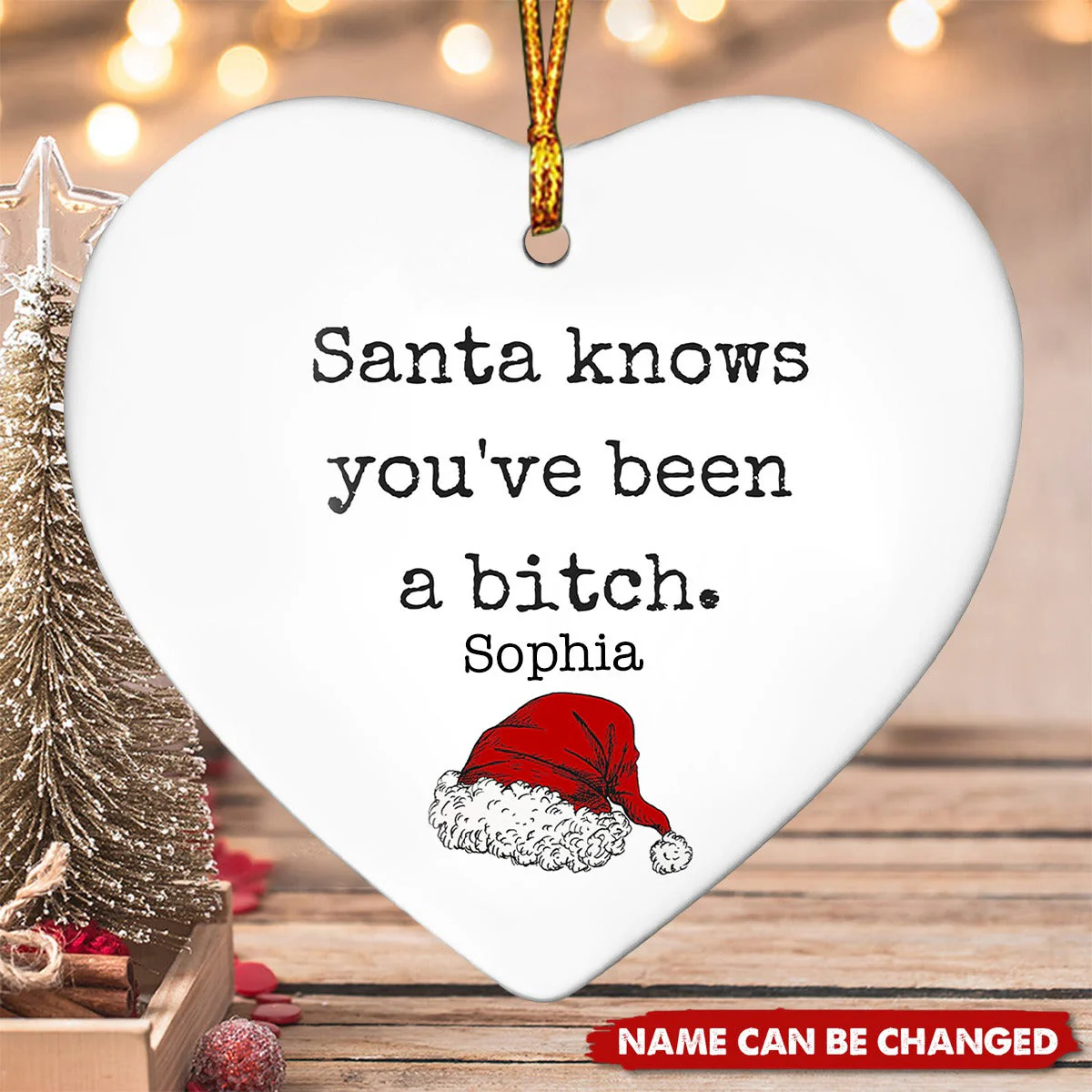 Personalized Christmas Funny Heart Shaped Ornament - Image 4