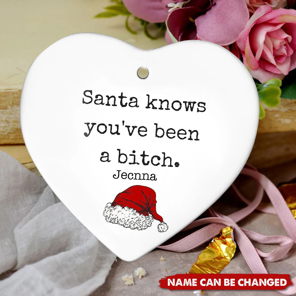 Personalized Christmas Funny Heart Shaped Ornament - Image 5