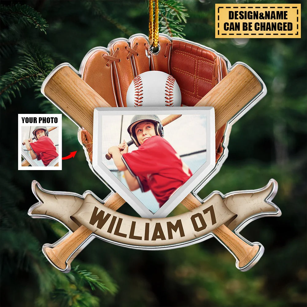 Personalized Christmas Gift For Baseball Son -  Acrylic Photo Ornament - Image 3