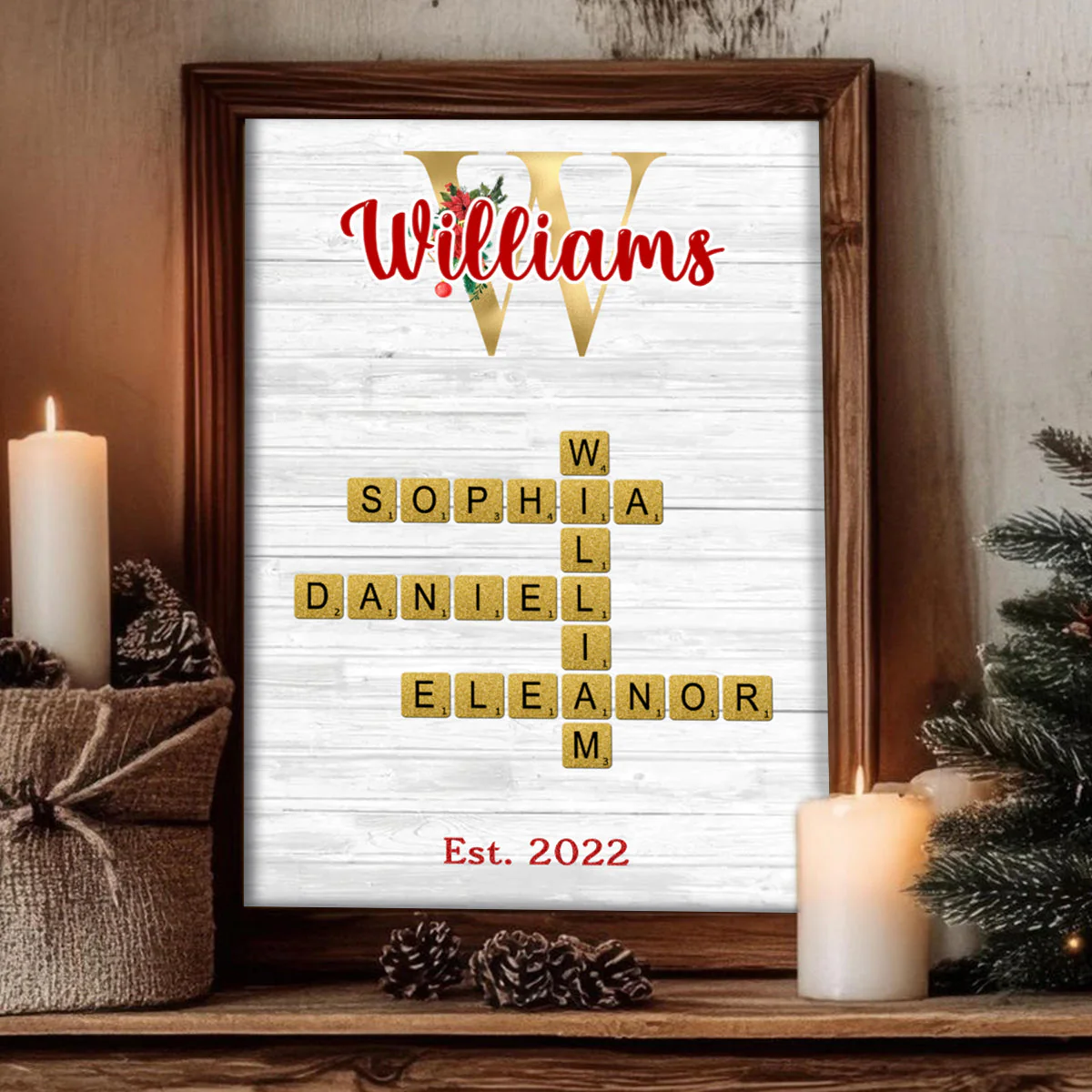 Personalized Christmas Glitter Family Name Crossword Puzzle Art Poster - Image 2