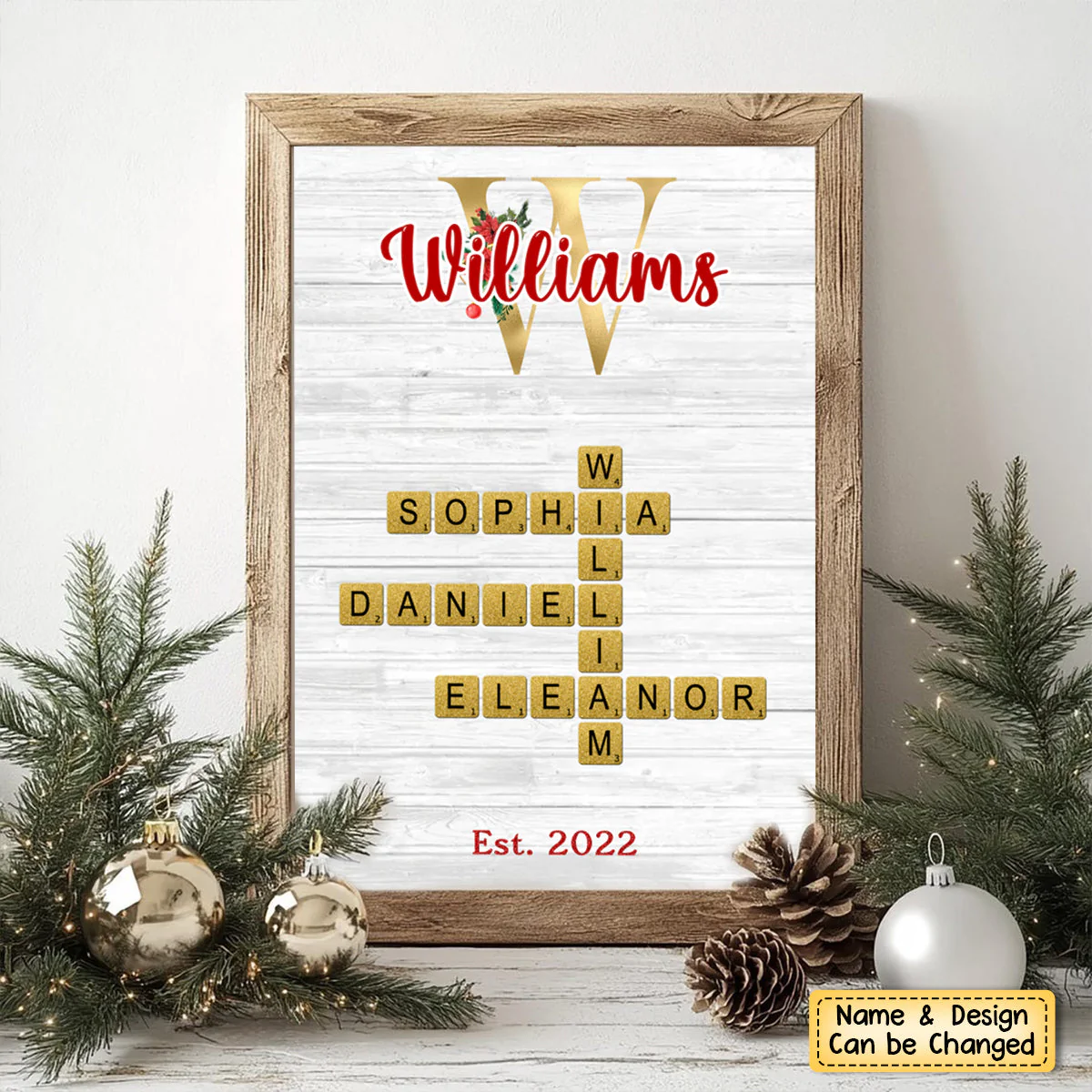 Personalized Christmas Glitter Family Name Crossword Puzzle Art Poster - Image 3