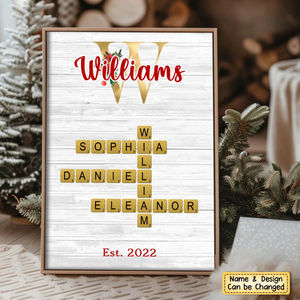 Personalized Christmas Glitter Family Name Crossword Puzzle Art Poster - Image 4
