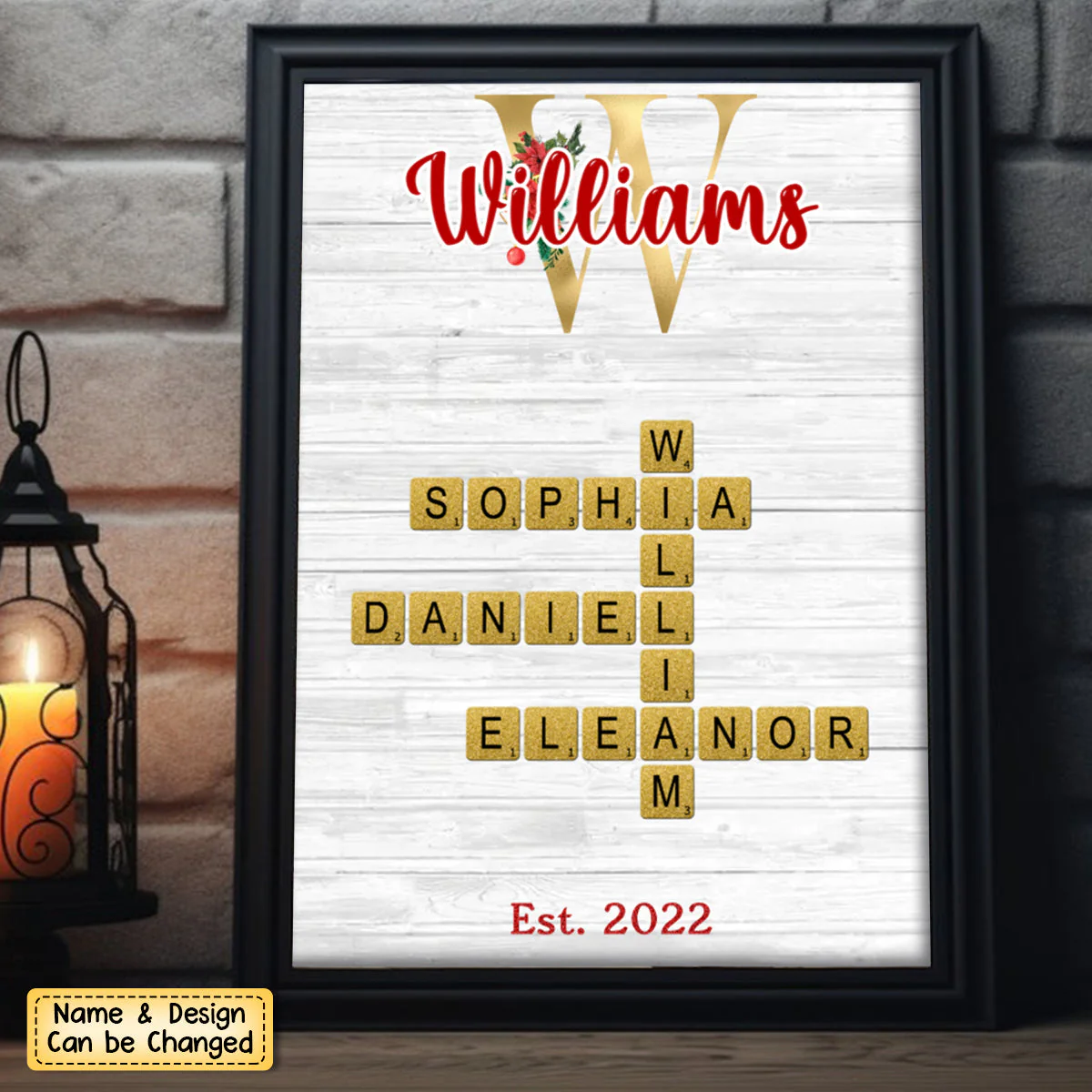 Personalized Christmas Glitter Family Name Crossword Puzzle Art Poster - Image 5