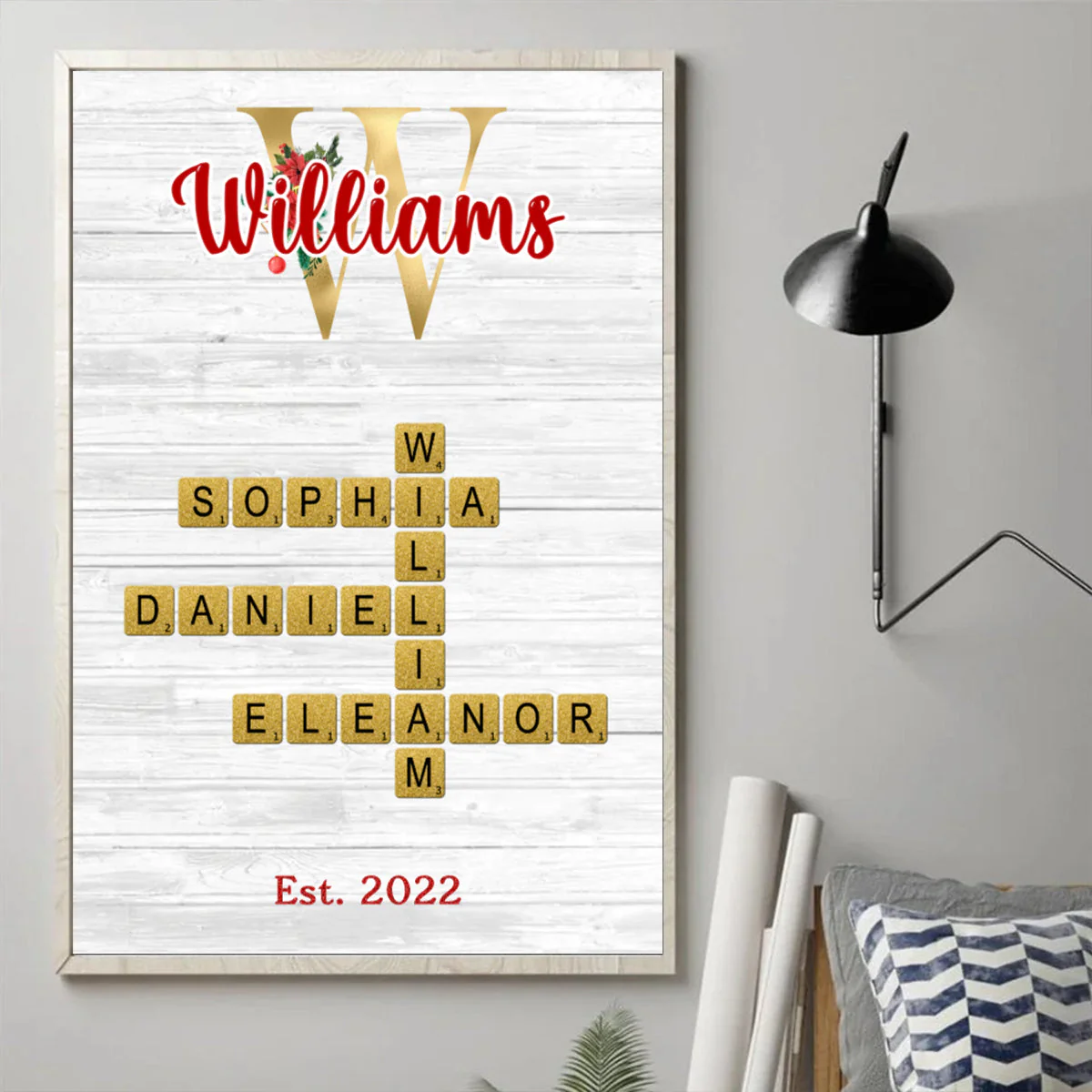 Personalized Christmas Glitter Family Name Crossword Puzzle Art Poster - Image 6