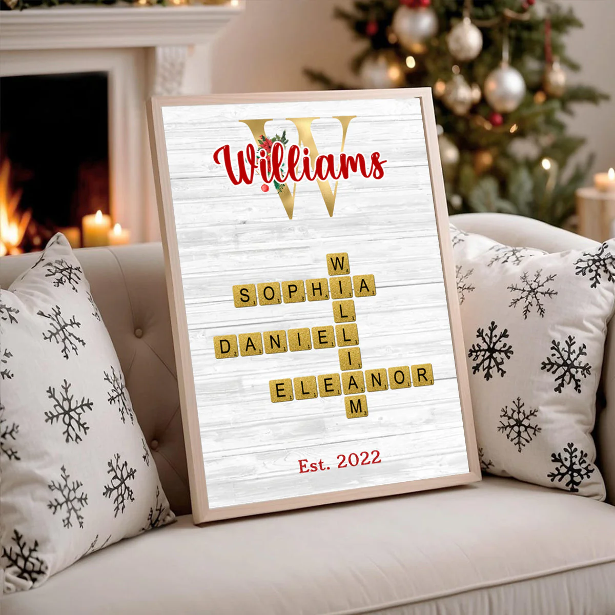 Personalized Christmas Glitter Family Name Crossword Puzzle Art Poster - Image 7