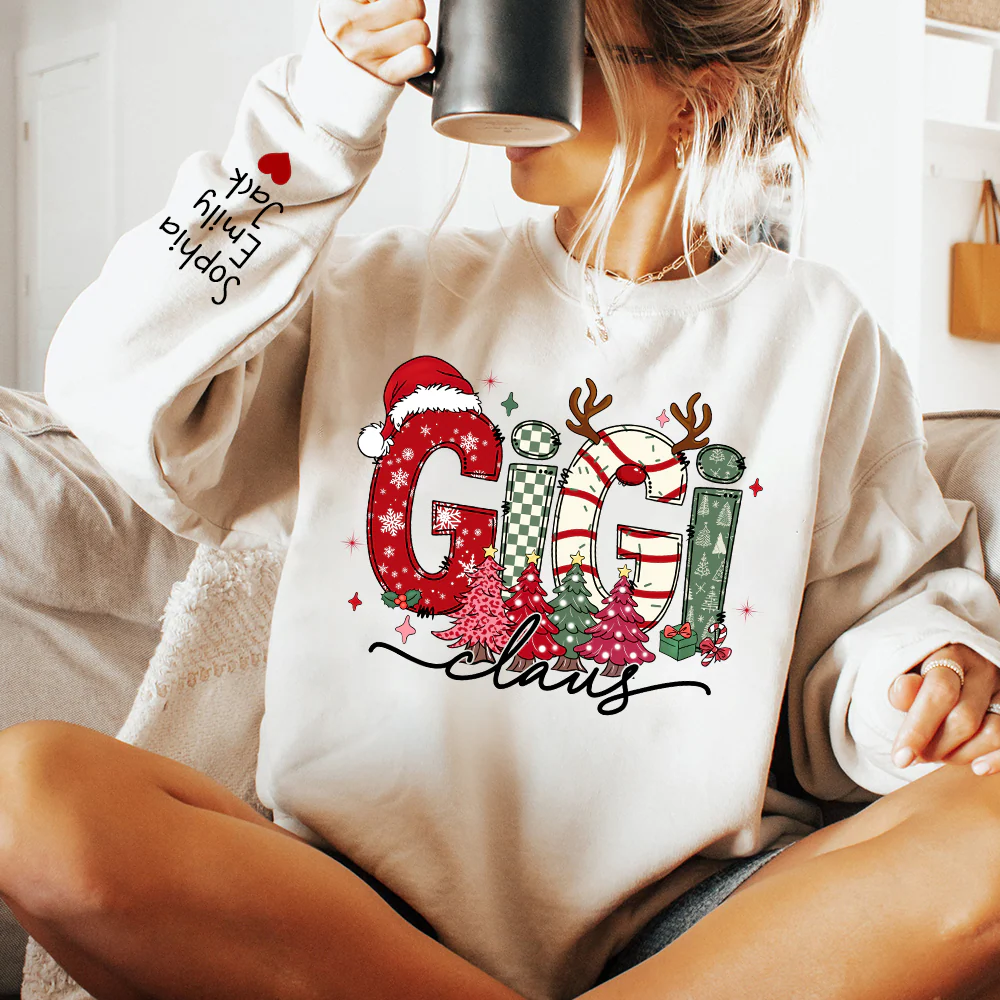 Personalized Christmas Grandma Sweatshirt, Tree Christmas For Grandma, Gift Gigi And Kids - Image 4