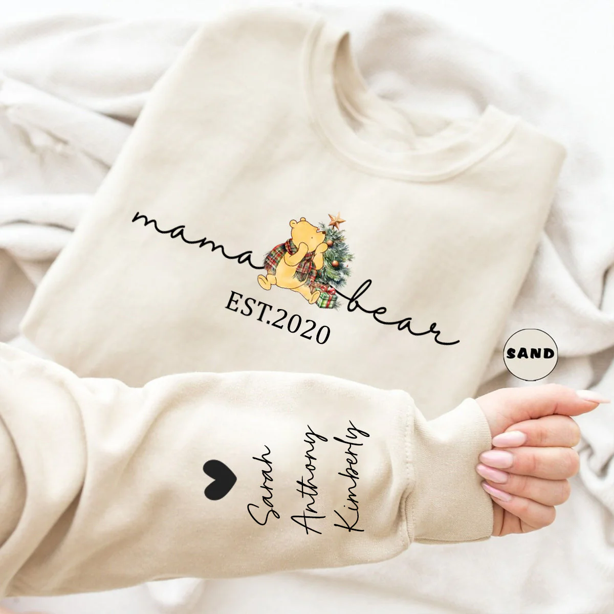 Personalized Christmas Mama Bear Est Sweatshirt with Kid Names on Sleeve - Image 2