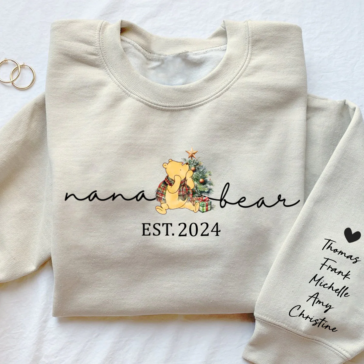Personalized Christmas Mama Bear Est Sweatshirt with Kid Names on Sleeve - Image 4