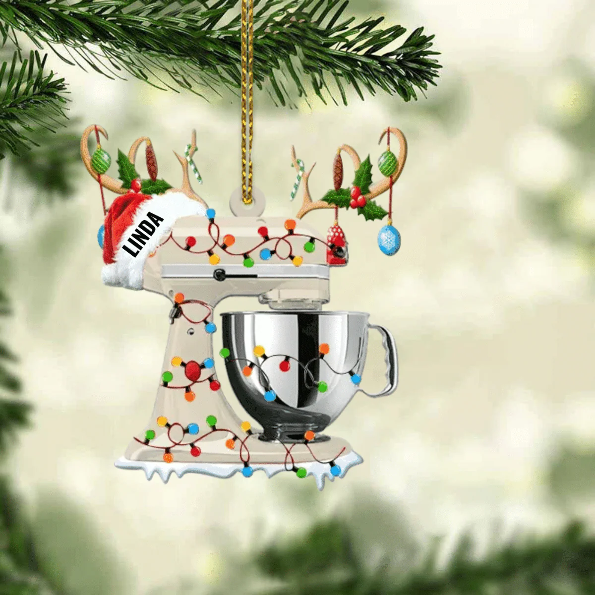 Personalized Christmas Reindeer Baking Mixer Ornament for Baker, Gift for Mom Who loves Baking - Image 2