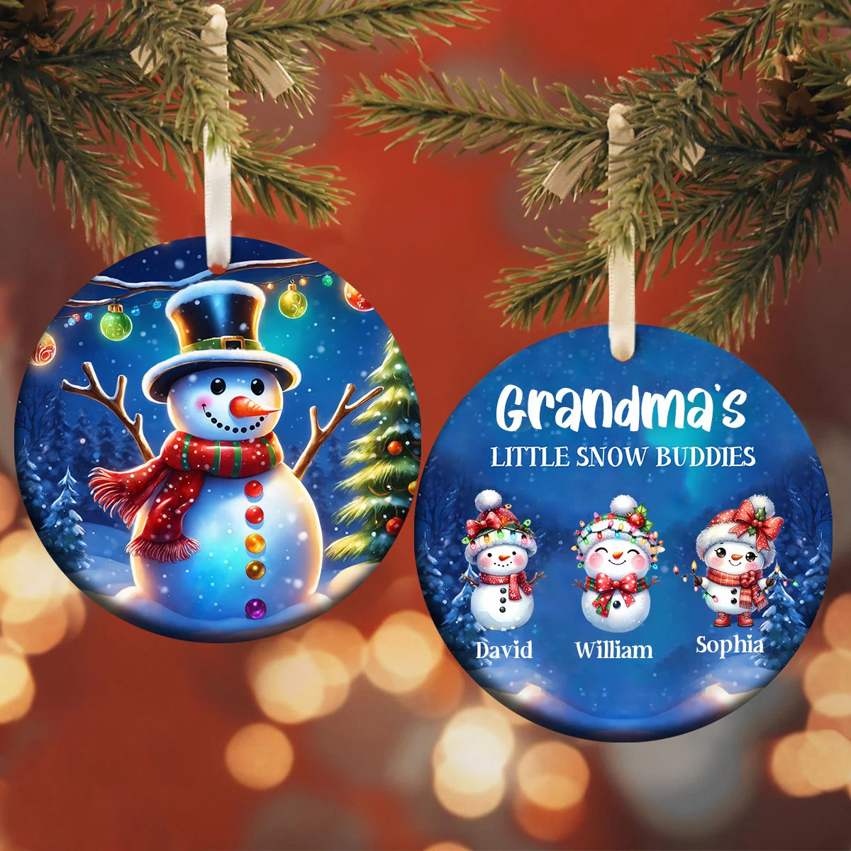 Personalized Christmas Snowman Ceramic Ornament - Image 2