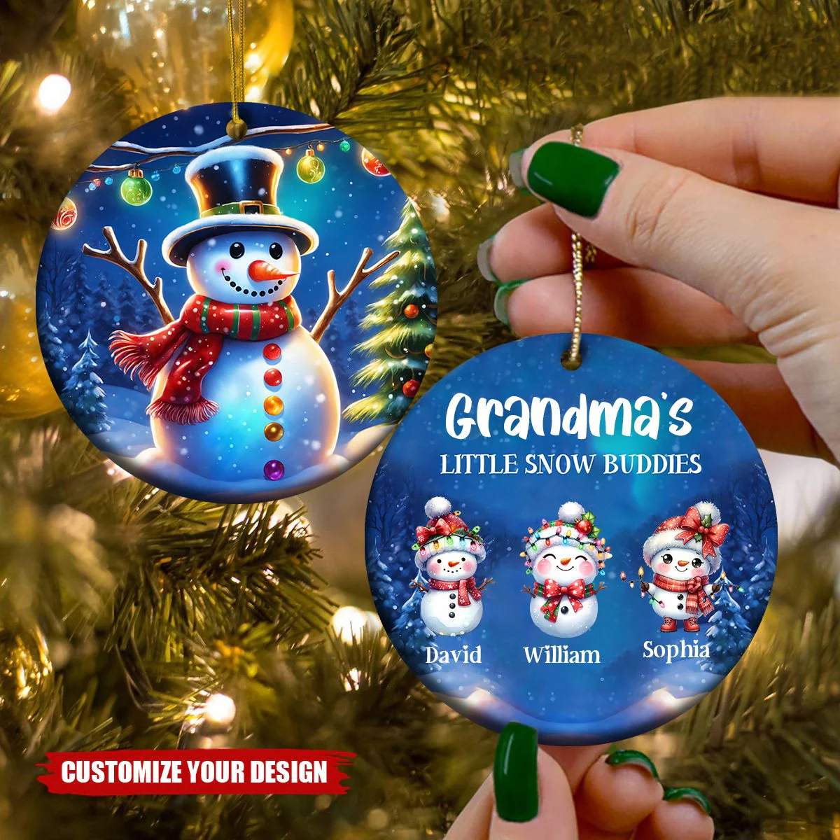 Personalized Christmas Snowman Ceramic Ornament - Image 3