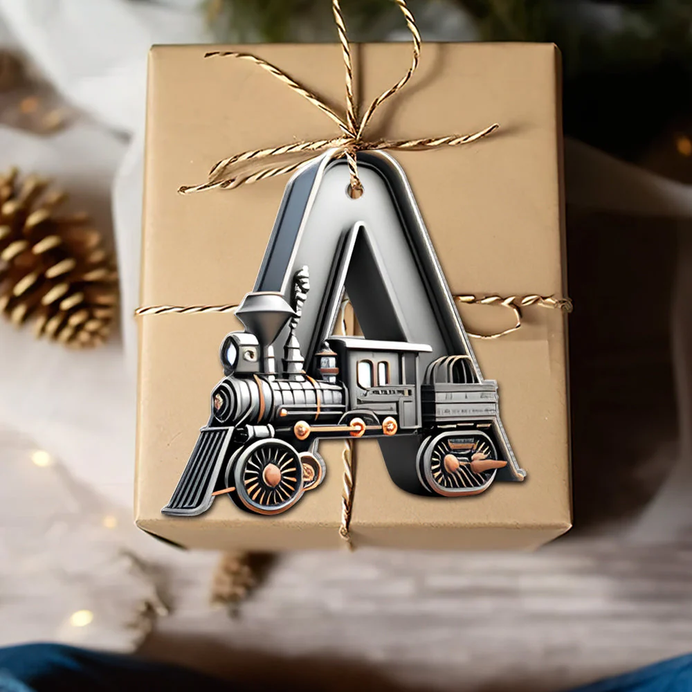 Personalized Christmas Train Alphabet Letter Acrylic Ornament - Image 2
