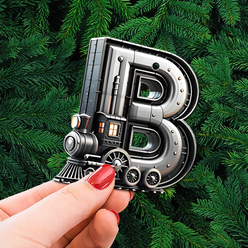 Personalized Christmas Train Alphabet Letter Acrylic Ornament - Image 3