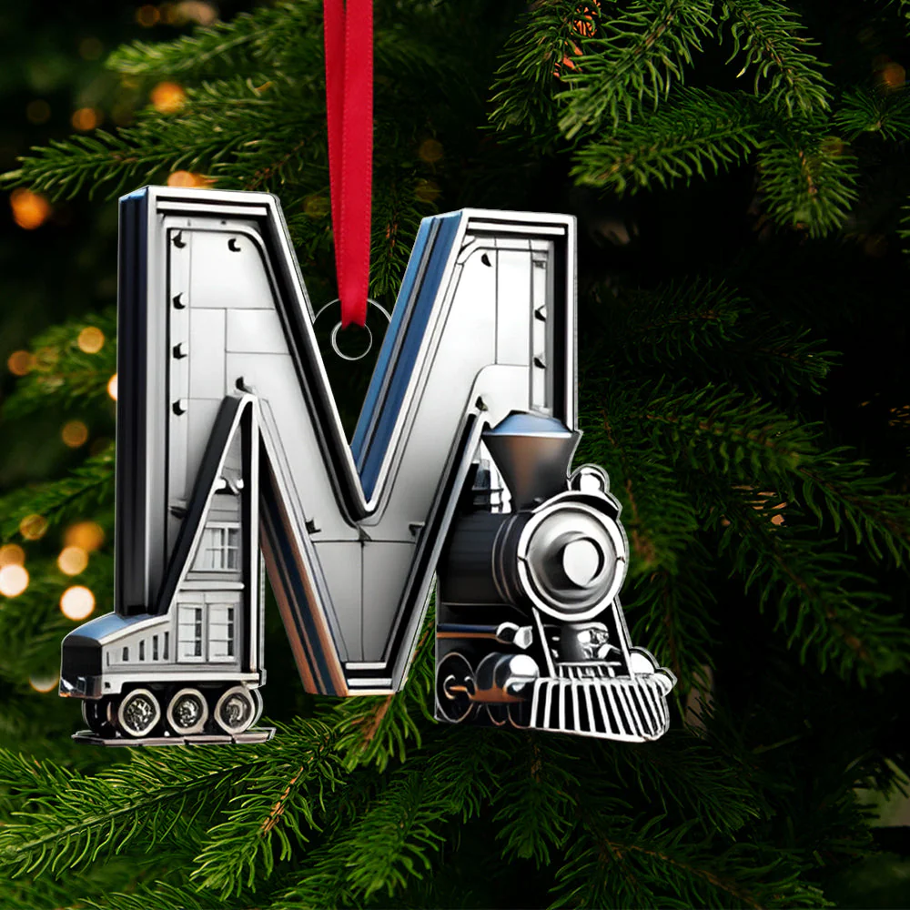 Personalized Christmas Train Alphabet Letter Acrylic Ornament - Image 4