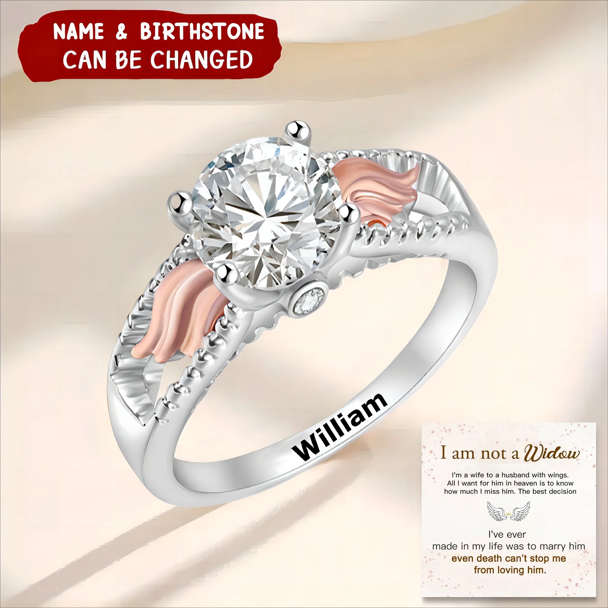 Personalized Circle Wings Memorial Ring - I am not a Widow, I am a wife to a husband with wings - Image 3