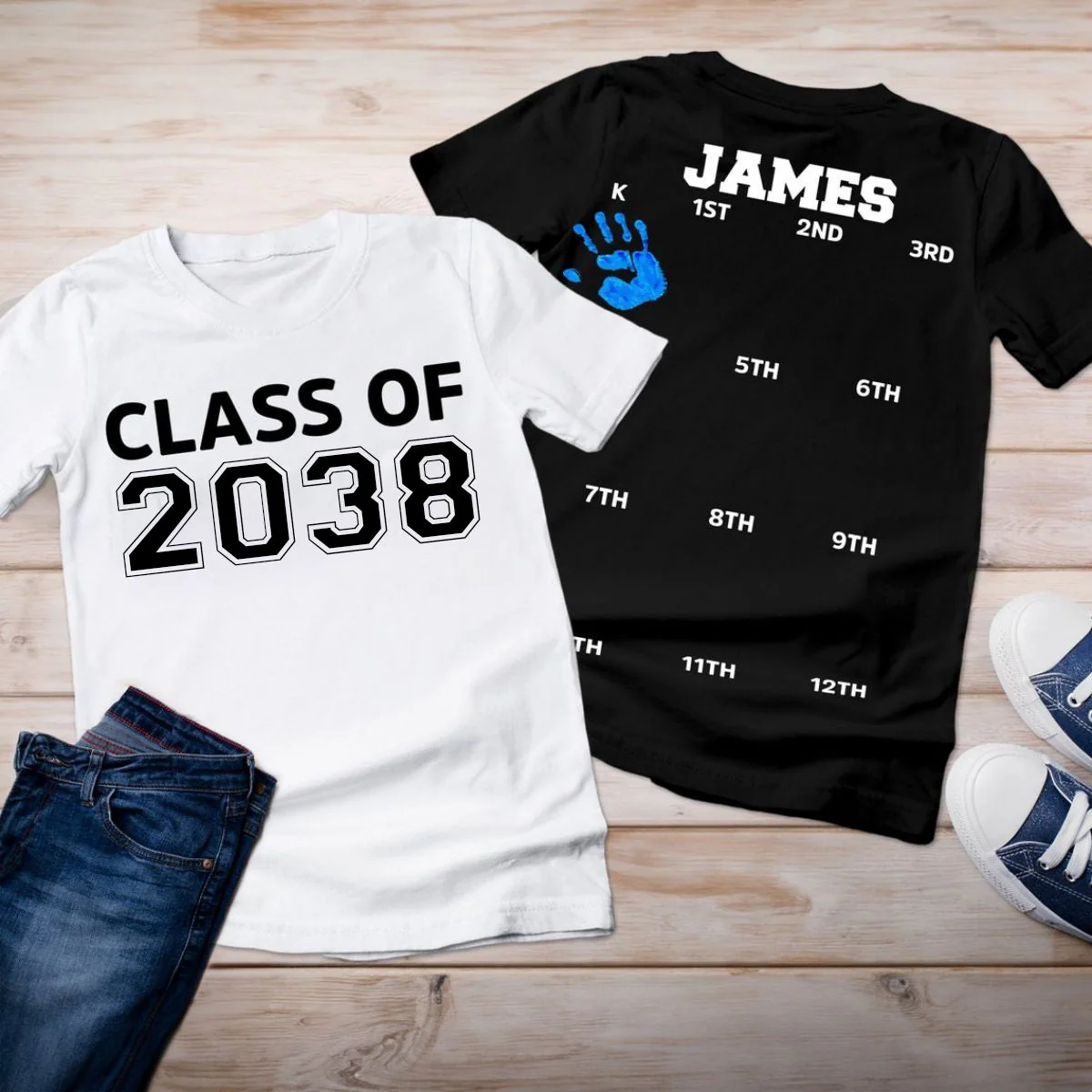 Personalized Class of 2037/2038/2039 Handprint Grow With Me Pure Cotton T-Shirt - Image 2