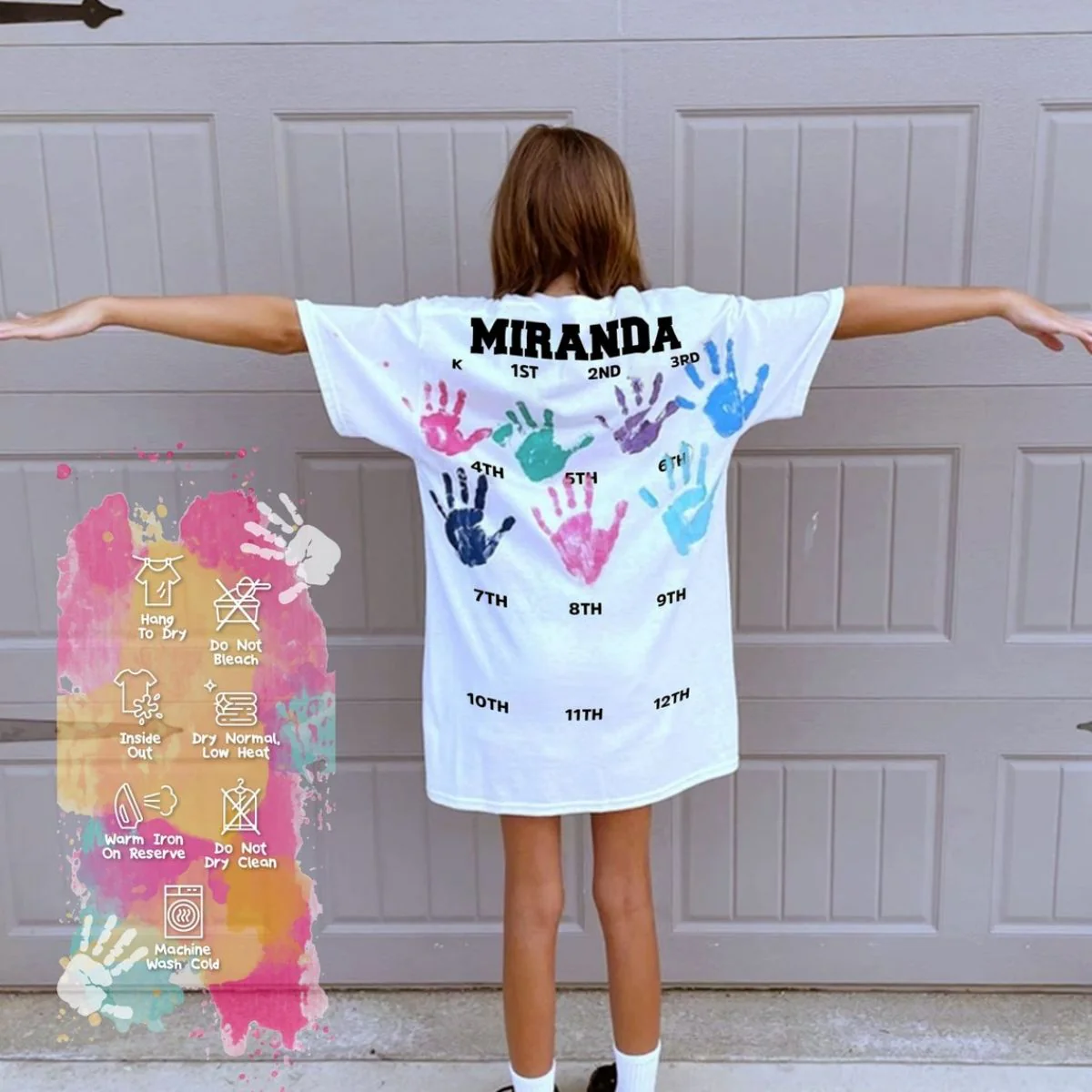 Personalized Class of 2037/2038/2039 Handprint Grow With Me Pure Cotton T-Shirt - Image 3