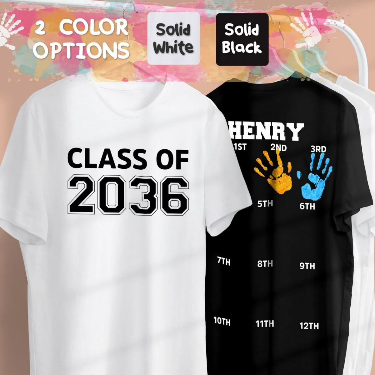 Personalized Class of 2037/2038/2039 Handprint Grow With Me Pure Cotton T-Shirt - Image 9