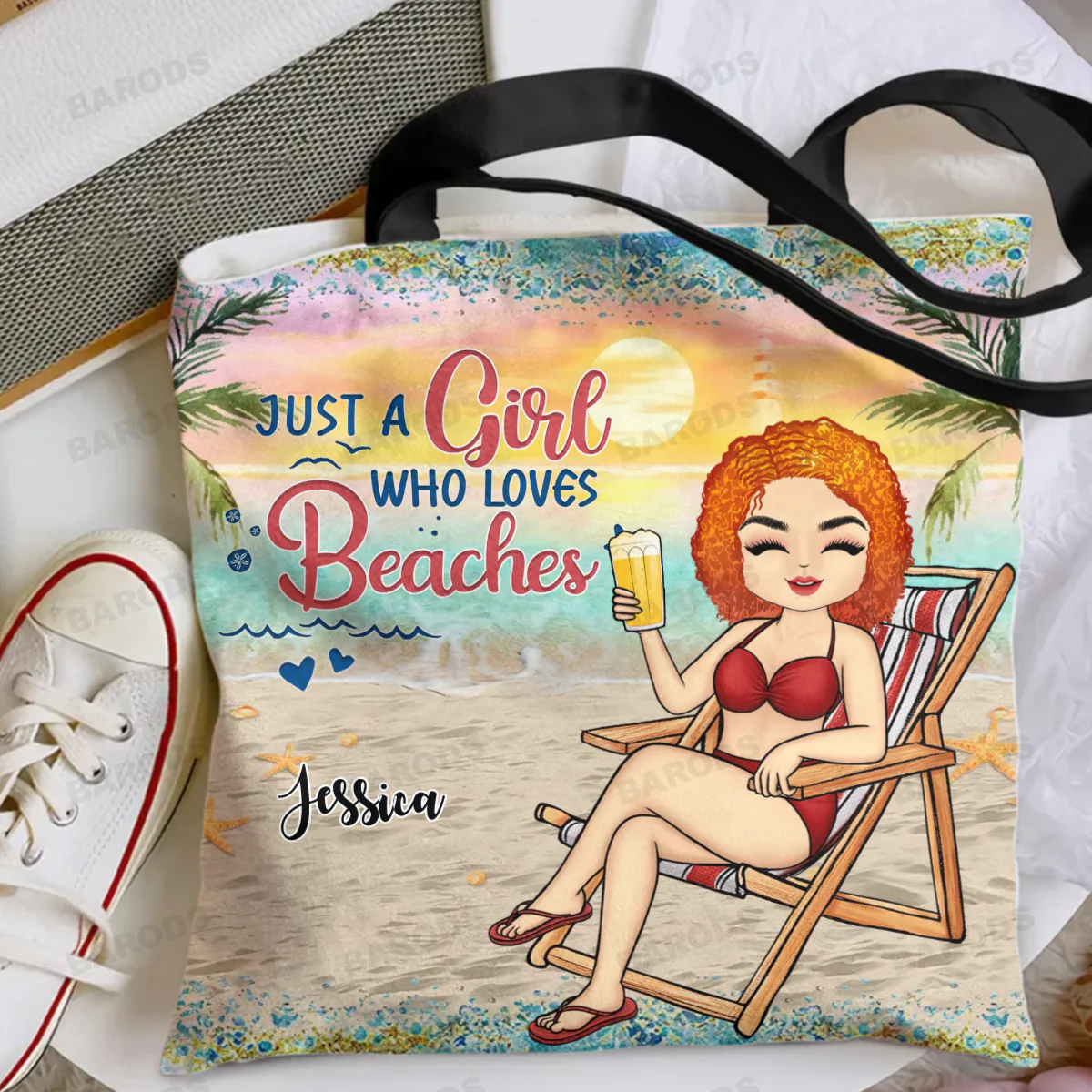 Personalized Cloth Tote Bag - Gift For Beach Lovers - Just A Girl Who Loves Beaches - Image 3