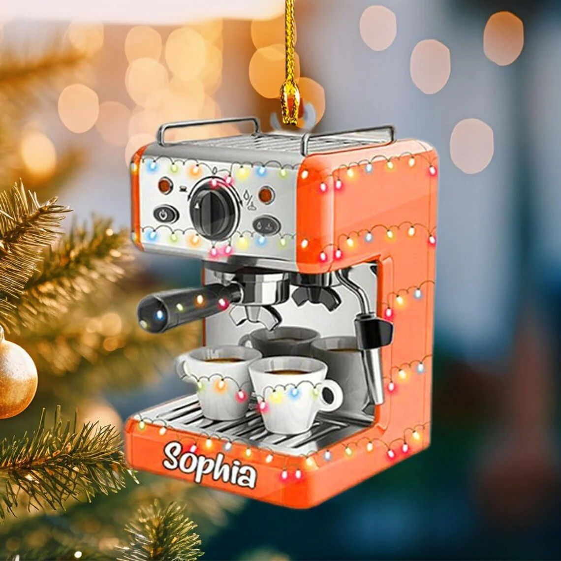 Personalized Coffee Machine Christmas Acrylic Ornament - Image 2