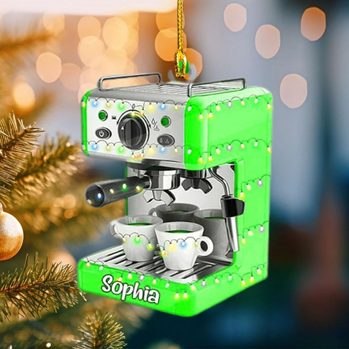 Personalized Coffee Machine Christmas Acrylic Ornament - Image 3