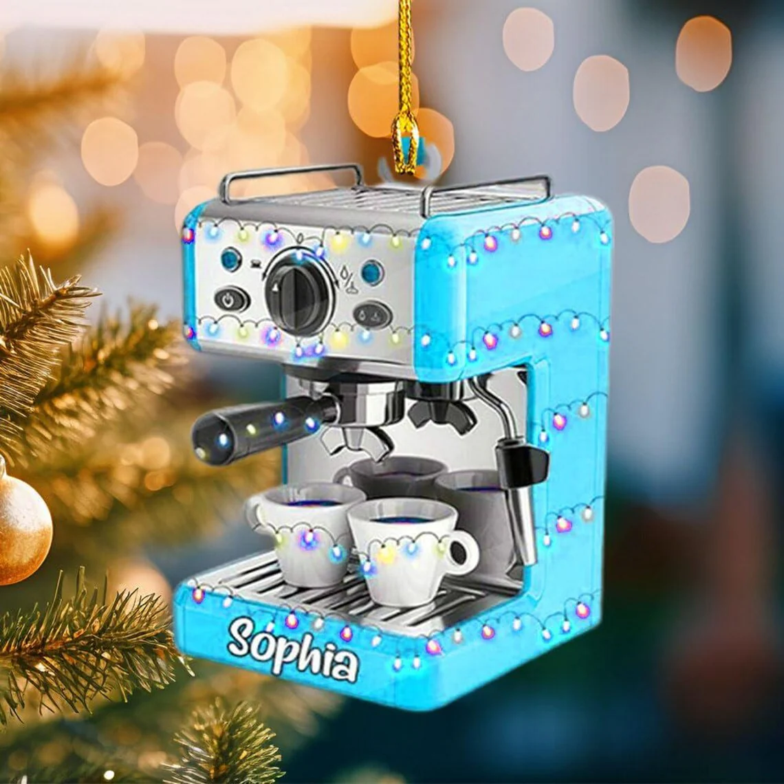 Personalized Coffee Machine Christmas Acrylic Ornament - Image 4