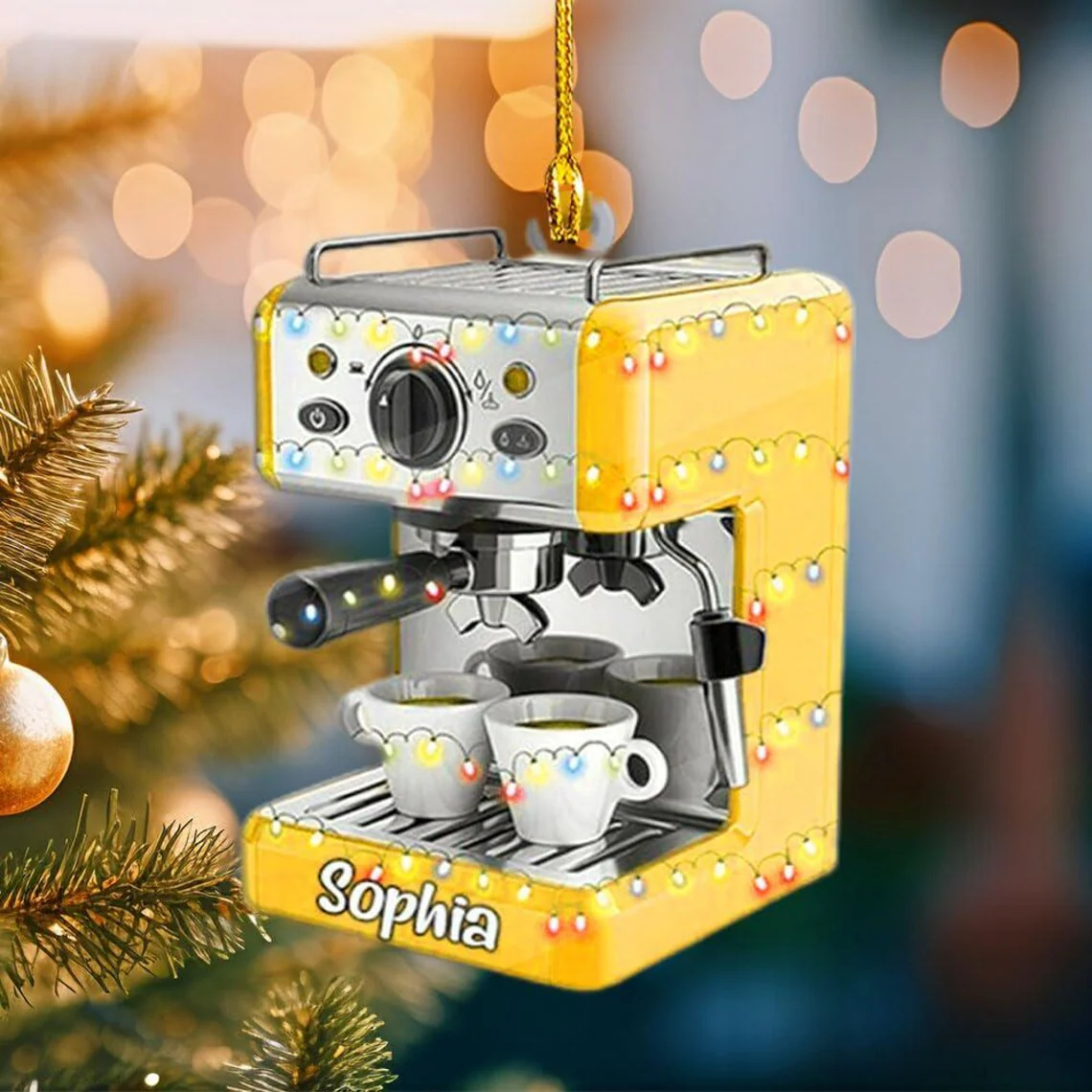 Personalized Coffee Machine Christmas Acrylic Ornament - Image 5