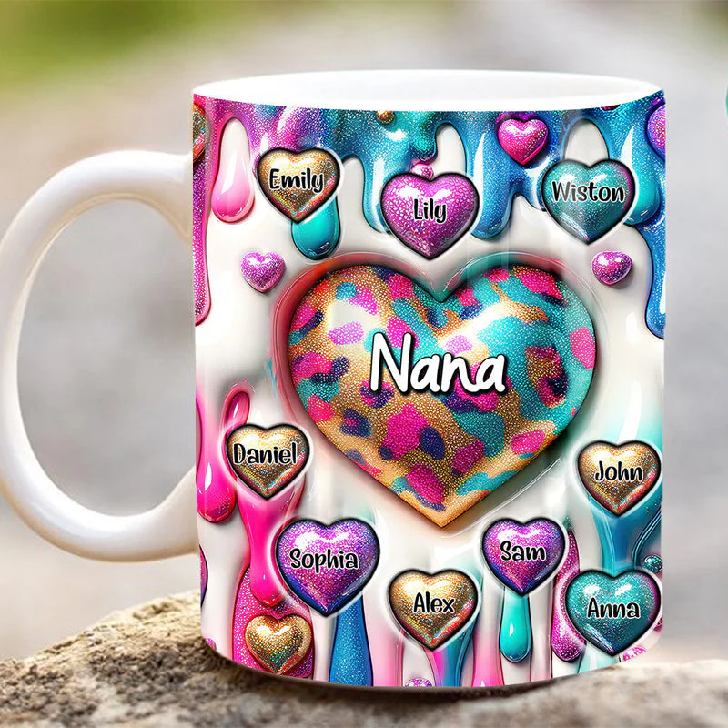 Personalized Coloful Sweet Heart Dripping Background Mug Gift For Grandma, Mom - Image 4