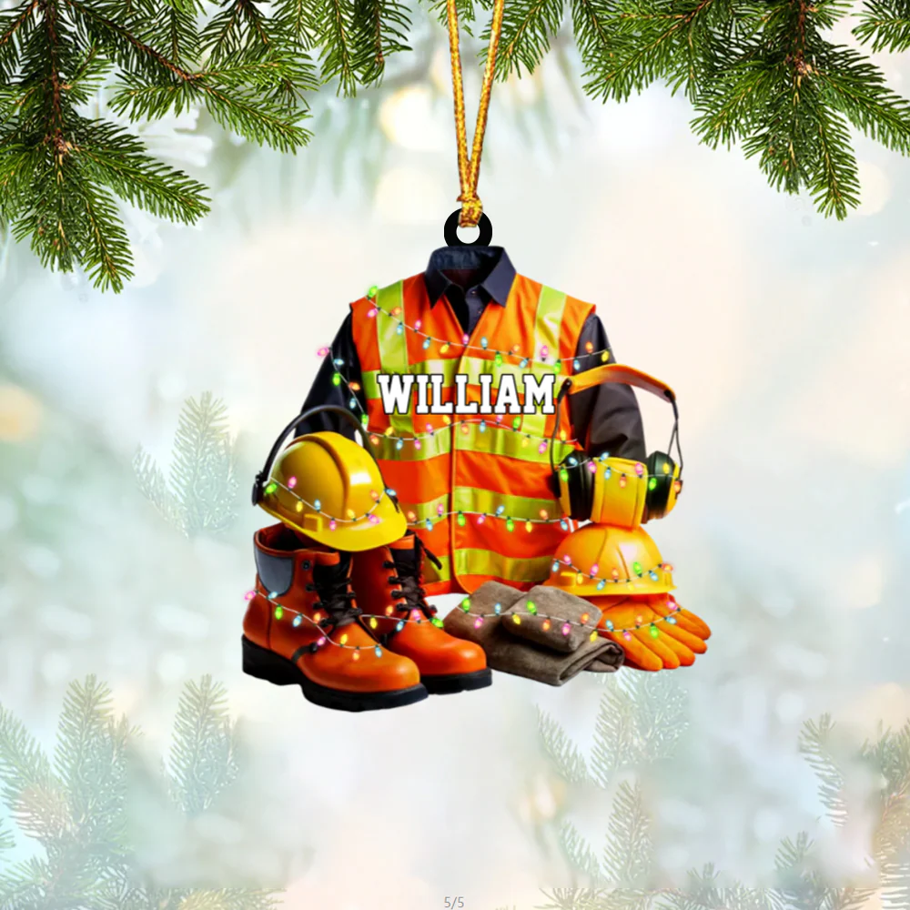Personalized Construction Worker Uniform Ornament - Image 3