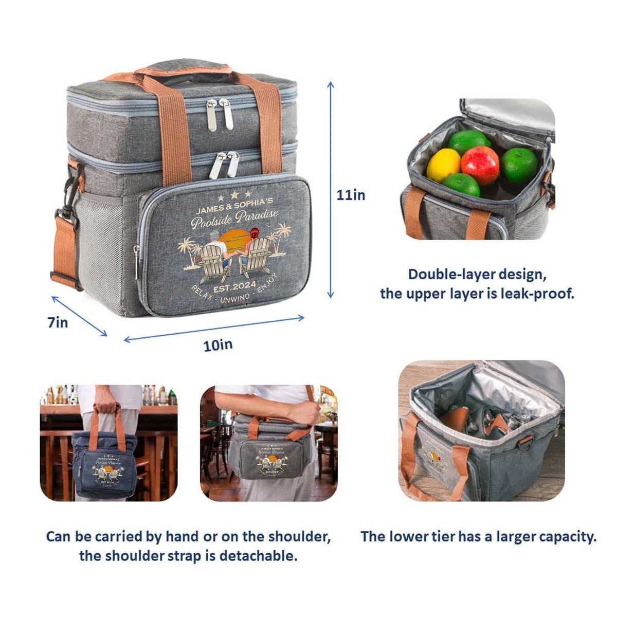 Personalized Cooler Bag Outdoor Picnic Gift For Couple - Image 2