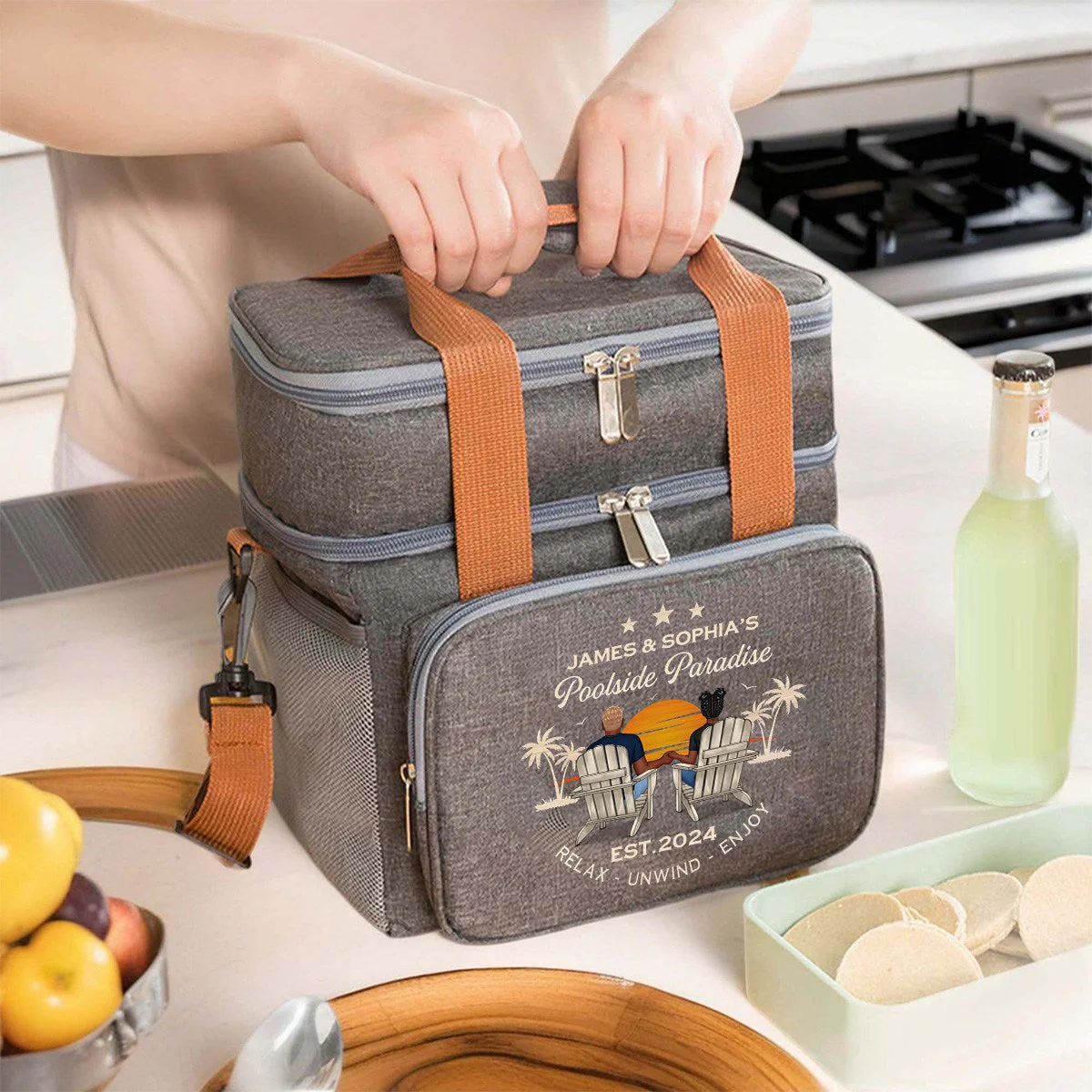 Personalized Cooler Bag Outdoor Picnic Gift For Couple - Image 8