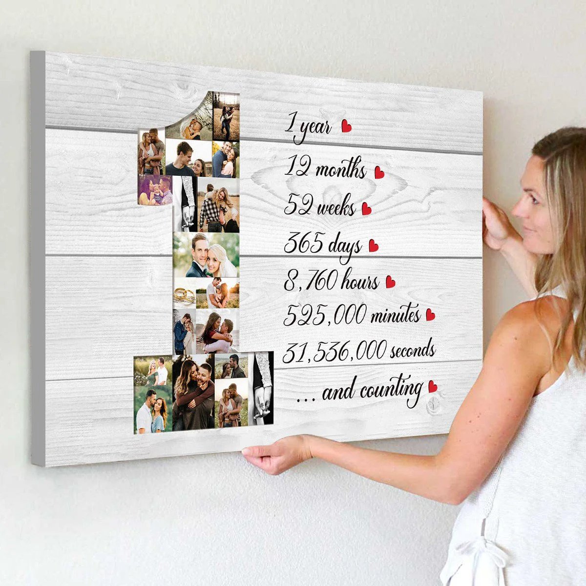 Personalized Couple 1 Year Anniversary Photo Collage Canvas Poster - Image 3