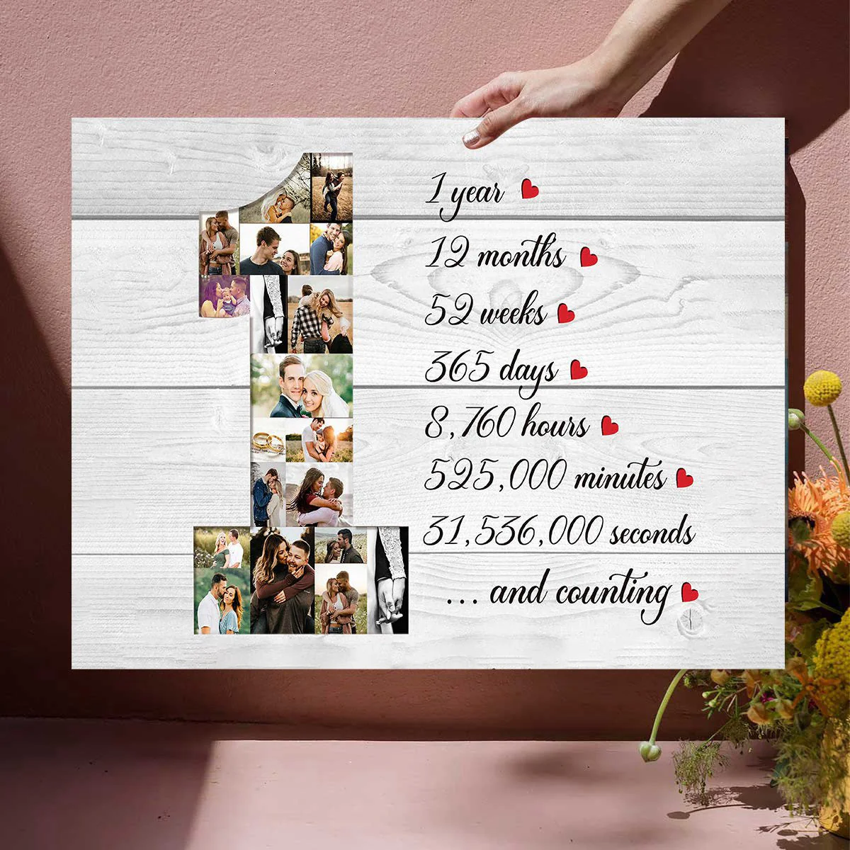 Personalized Couple 1 Year Anniversary Photo Collage Canvas Poster - Image 4