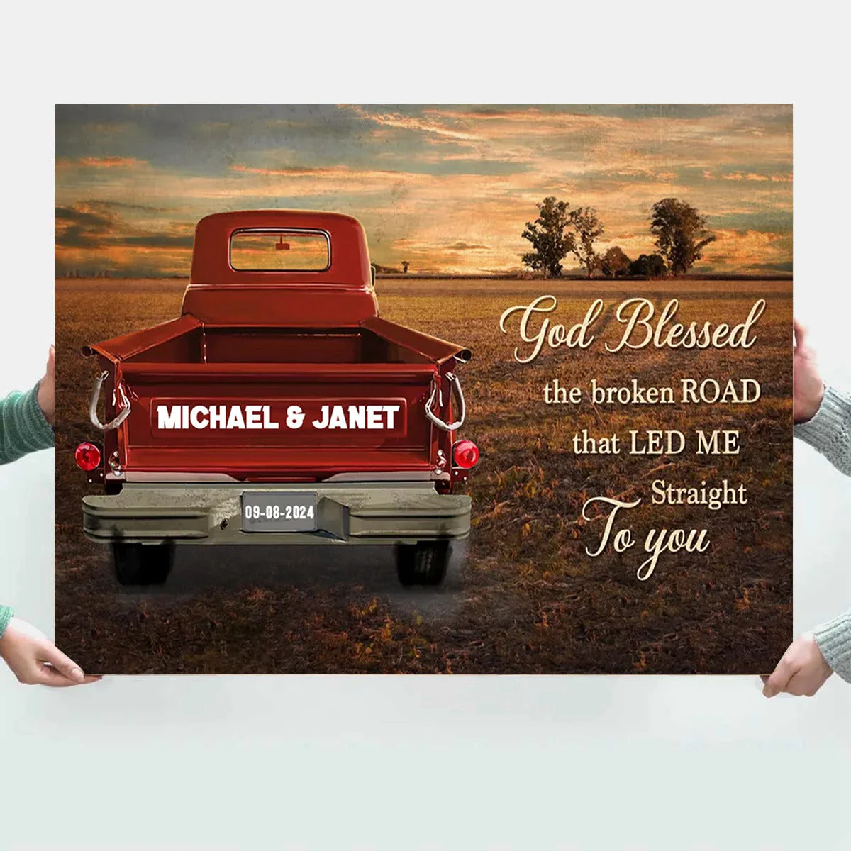 Personalized Couple Gift God Blessed The Broken Road Vintage Truck Canvas Poster - Image 4