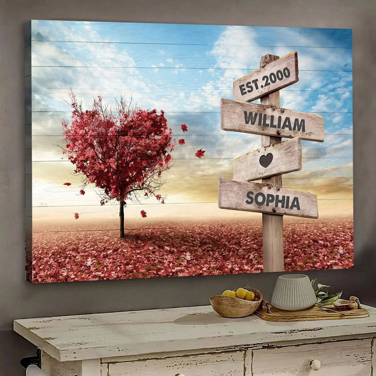 Personalized Couple Gift Red Heart Tree Name Sign Poster - Image 2