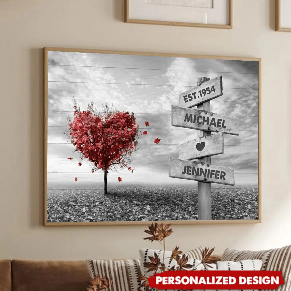 Personalized Couple Gift Red Heart Tree Name Sign Poster - Image 3