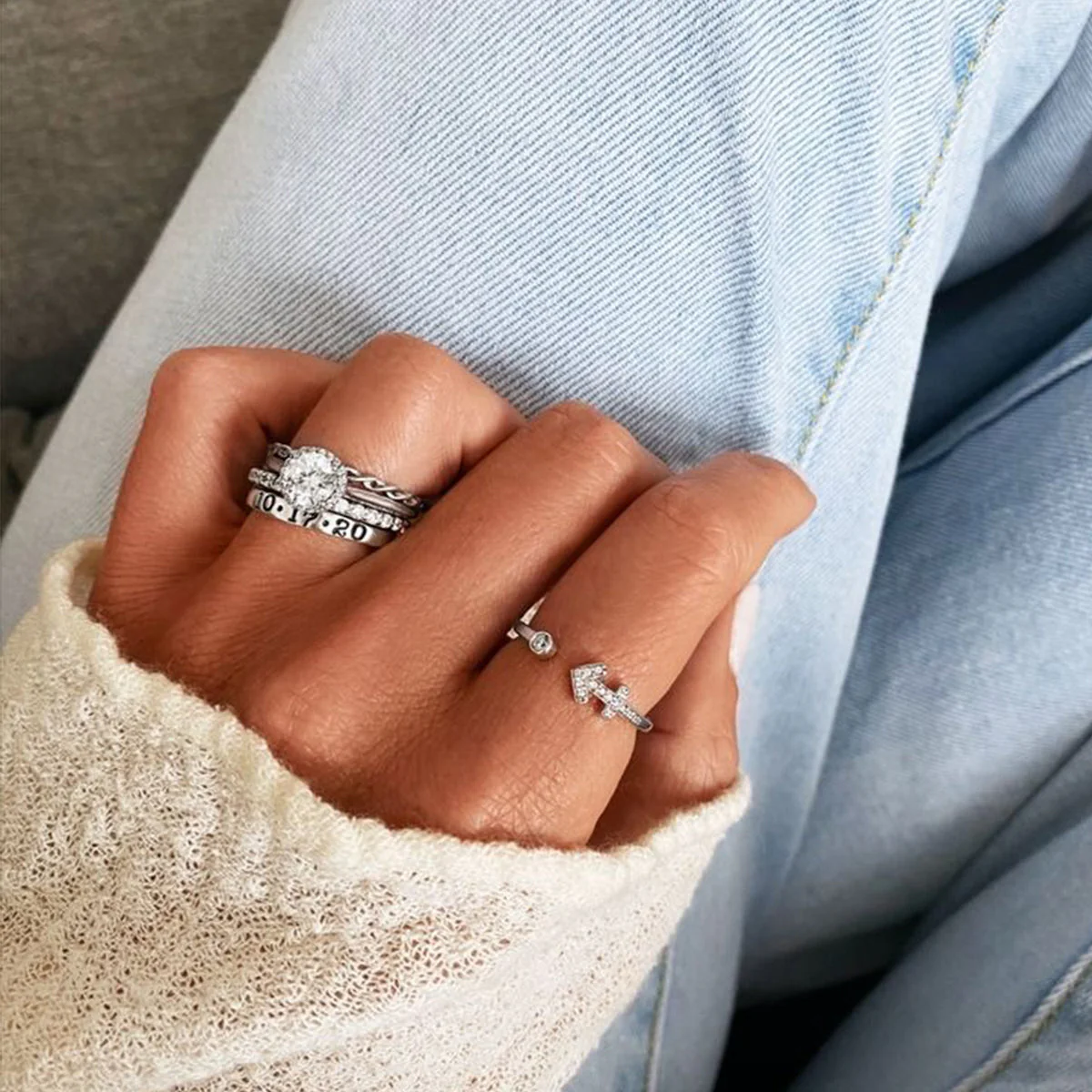Personalized Couple Halo Engagement Ring Stack - Image 6